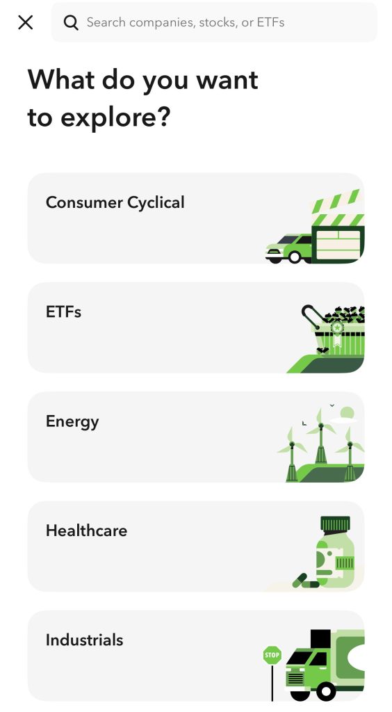 explore stocks by sector, Acorns