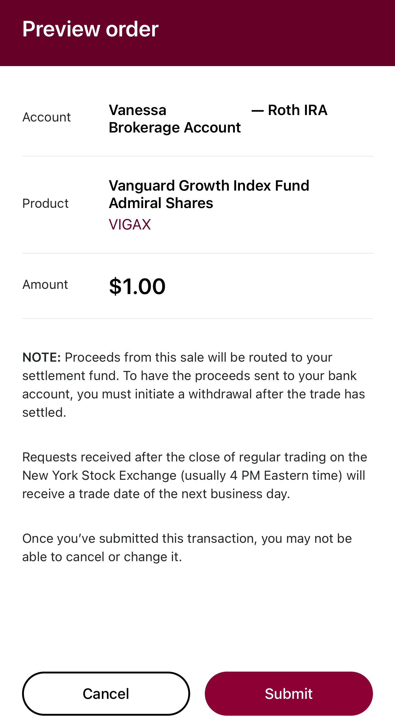 buy ETF order, Vanguard