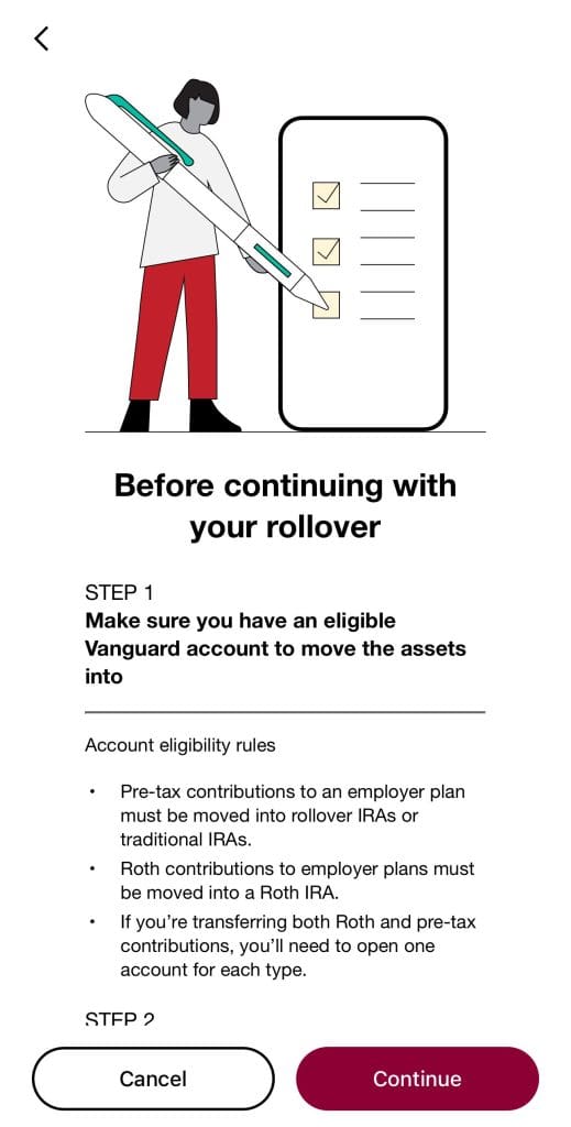 make an IRA rollover, Vanguard