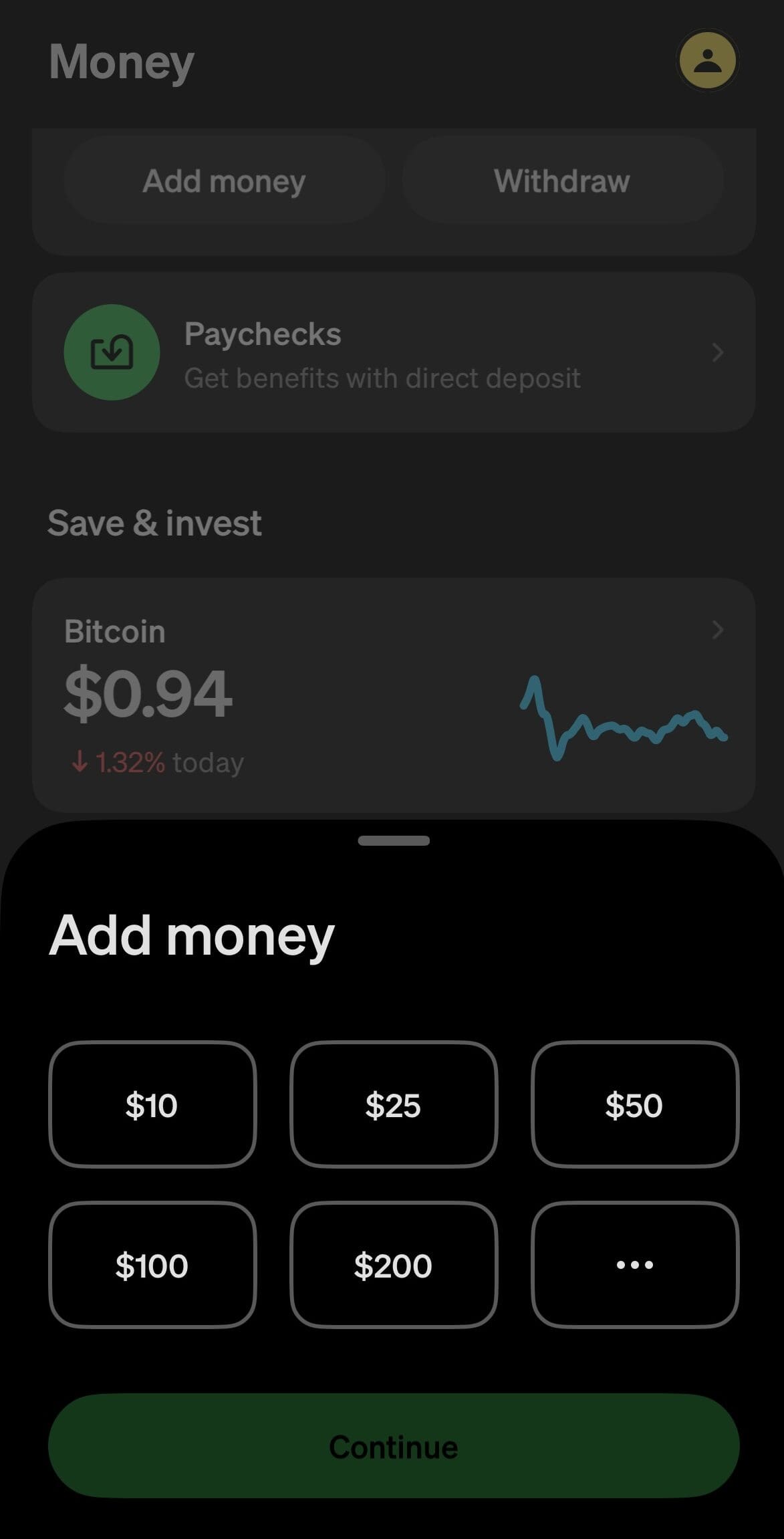 Add money, Cash App