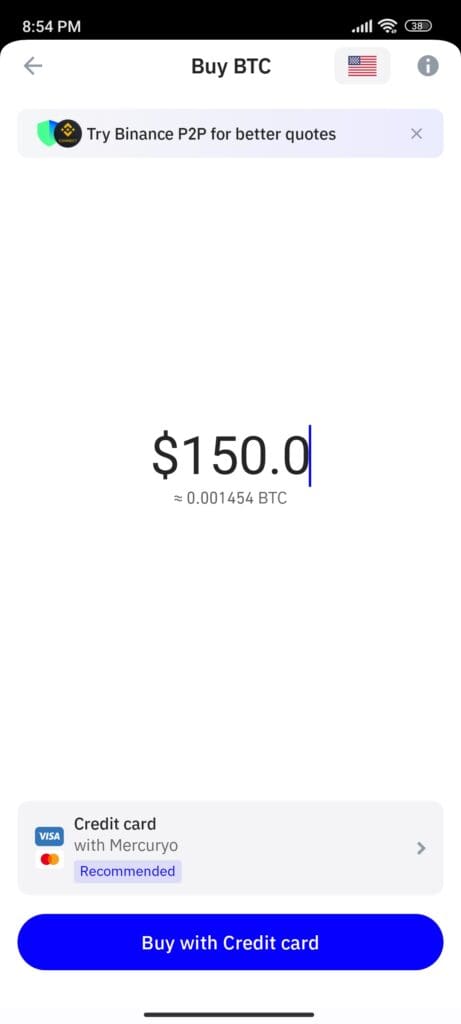 Buy Bitcoin with credit card on Trust Wallet