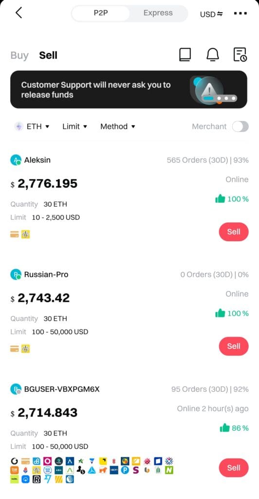 P2P trading, Bitget