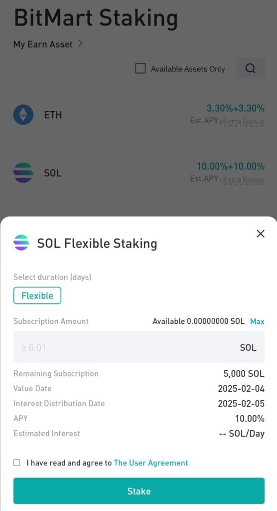 SOL staking on Bitmart