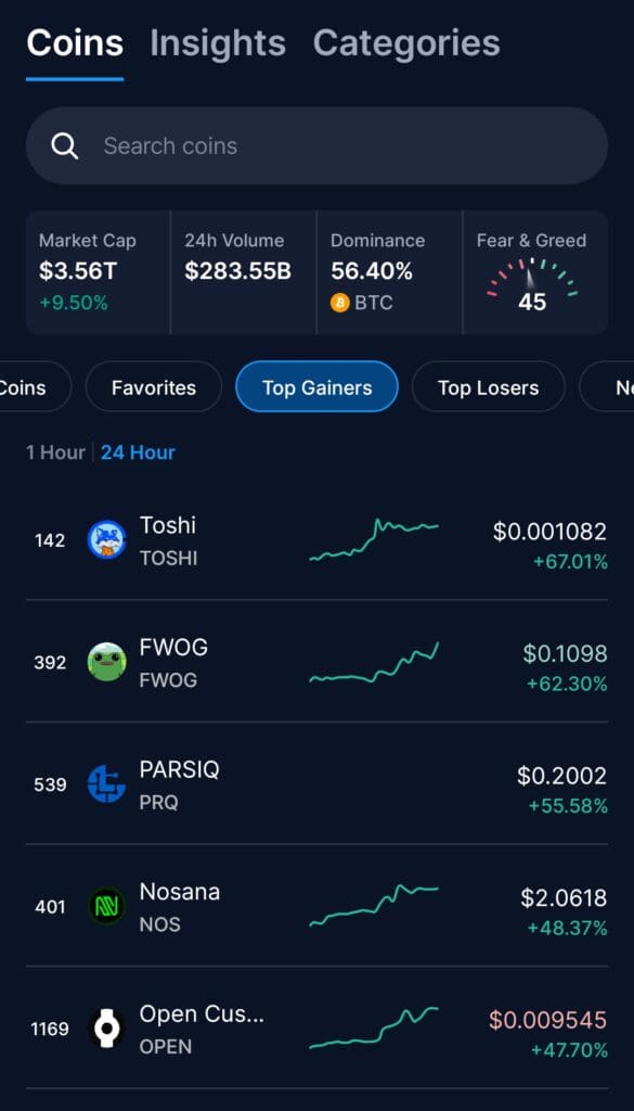 Top gainers, crypto.com