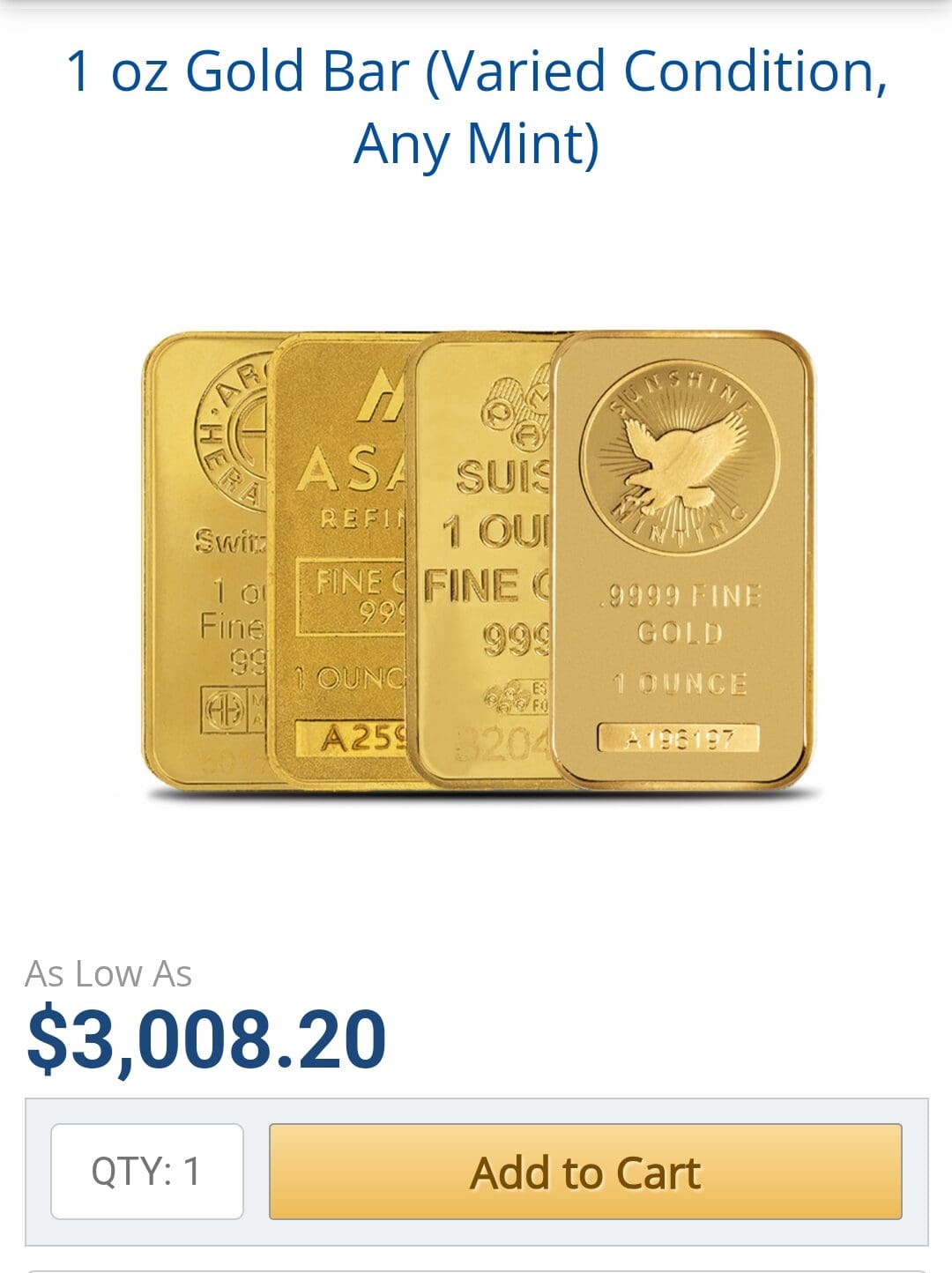 buy 1oz gold bar on JM Bullion