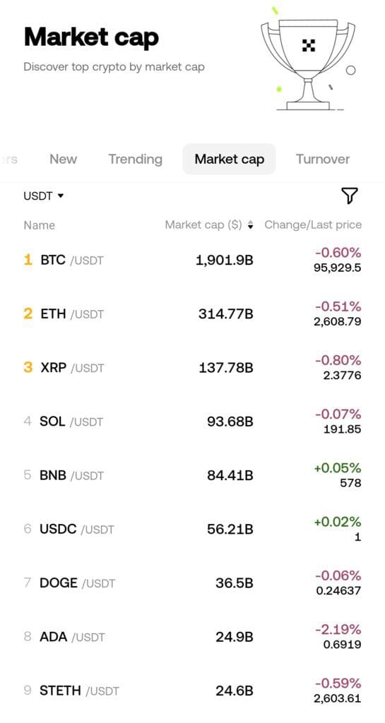 coins by market cap, OKX