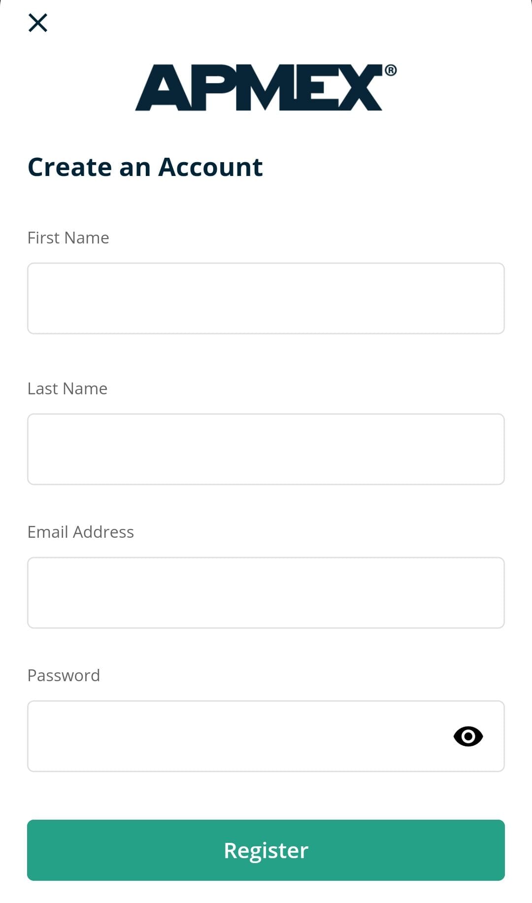 create account on APMEX