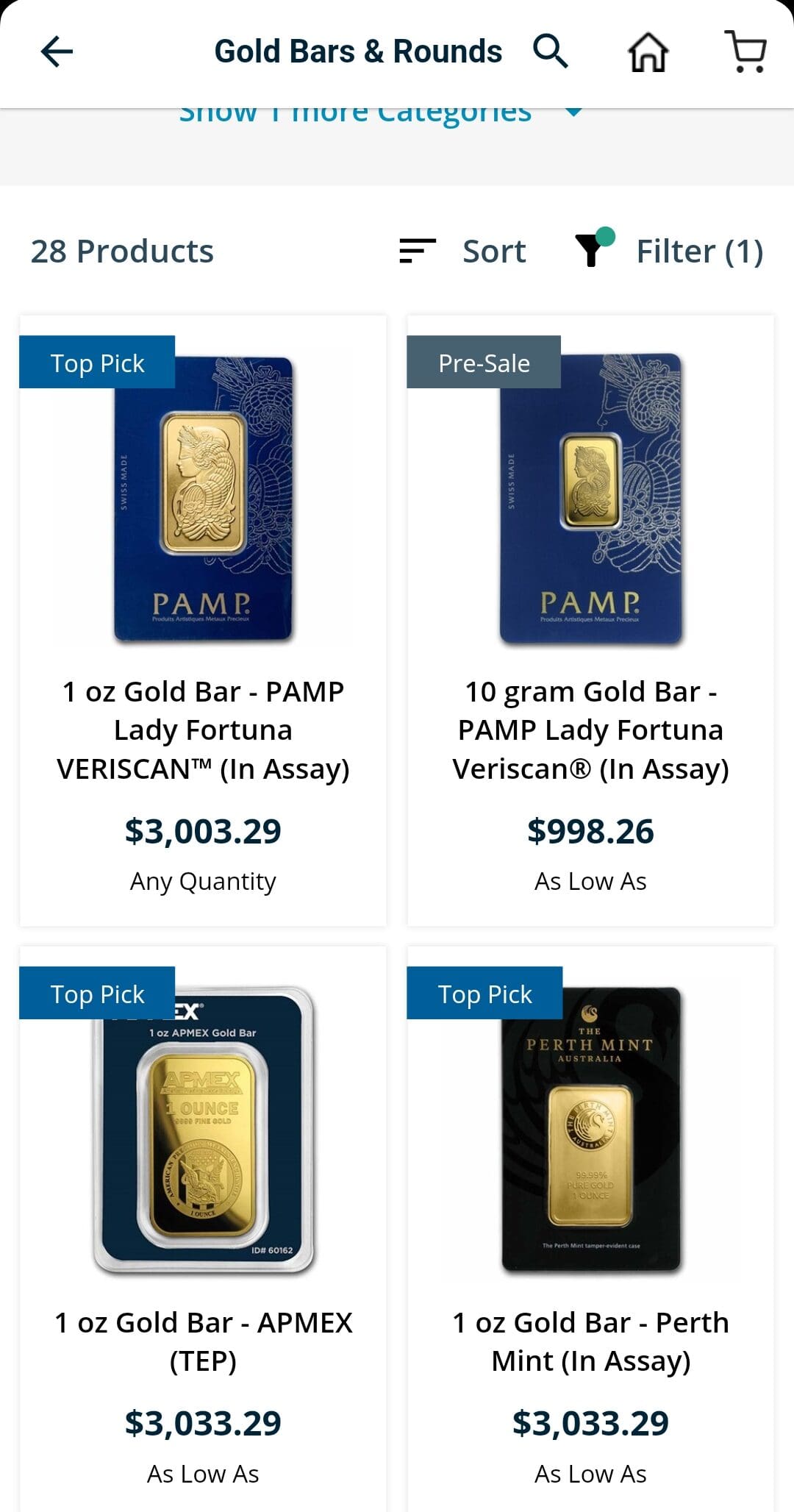 gold bars on APMEX