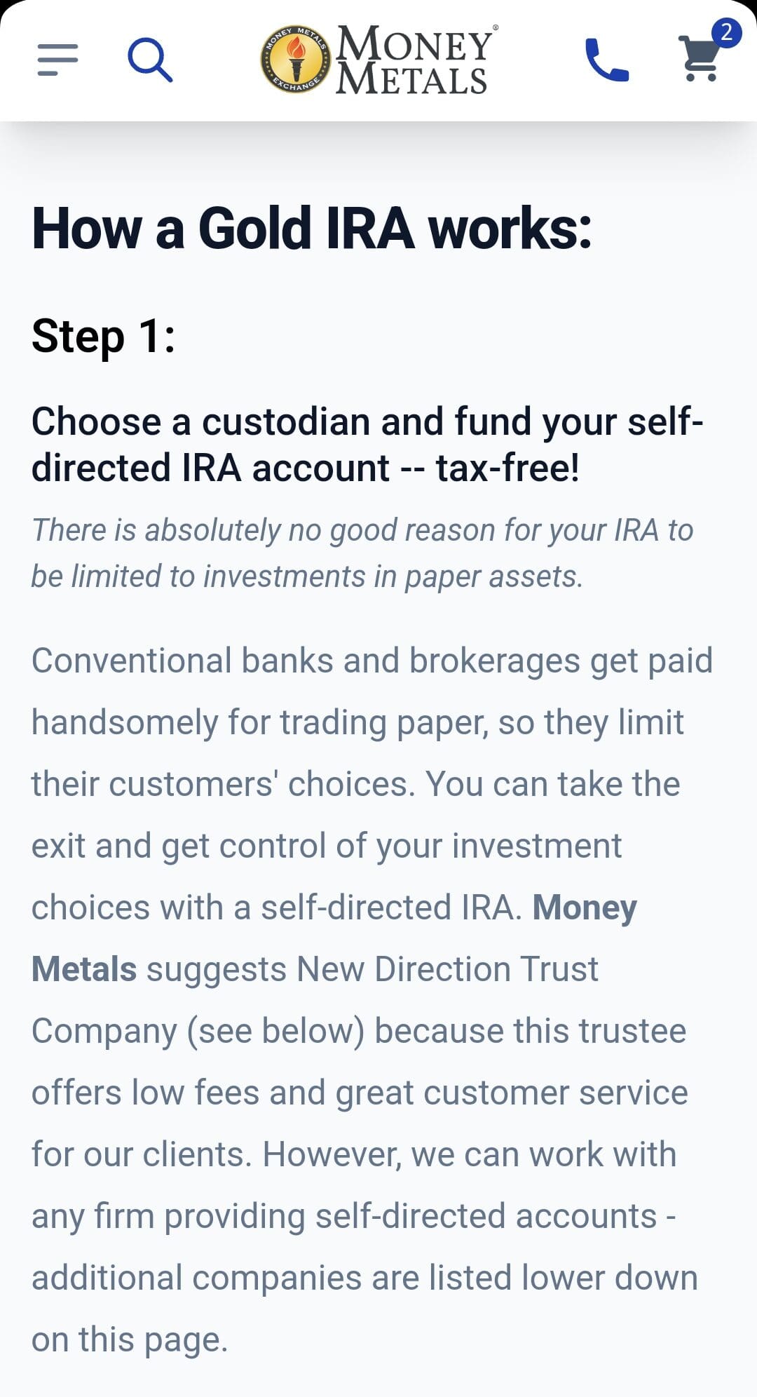 how gold IRA works in Money Metals Exchange