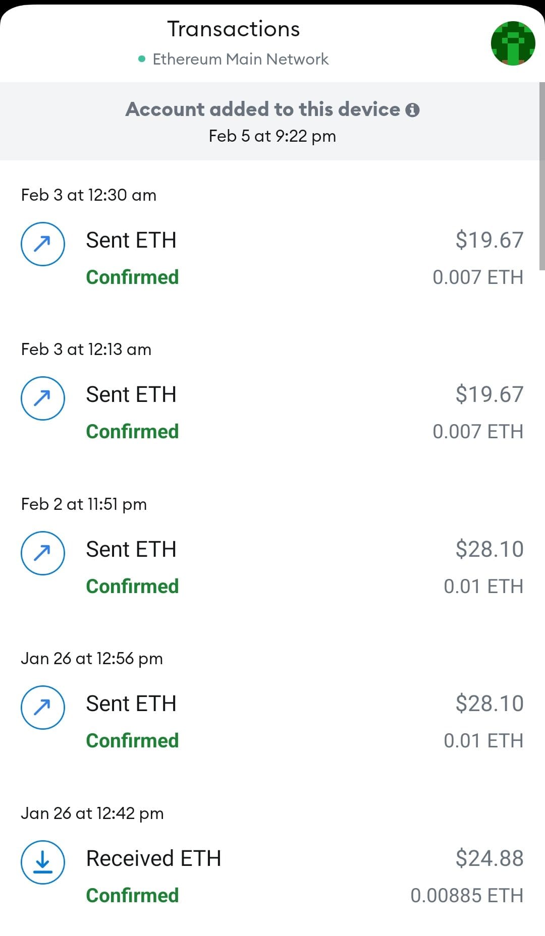 recent transactions on Metamask wallet