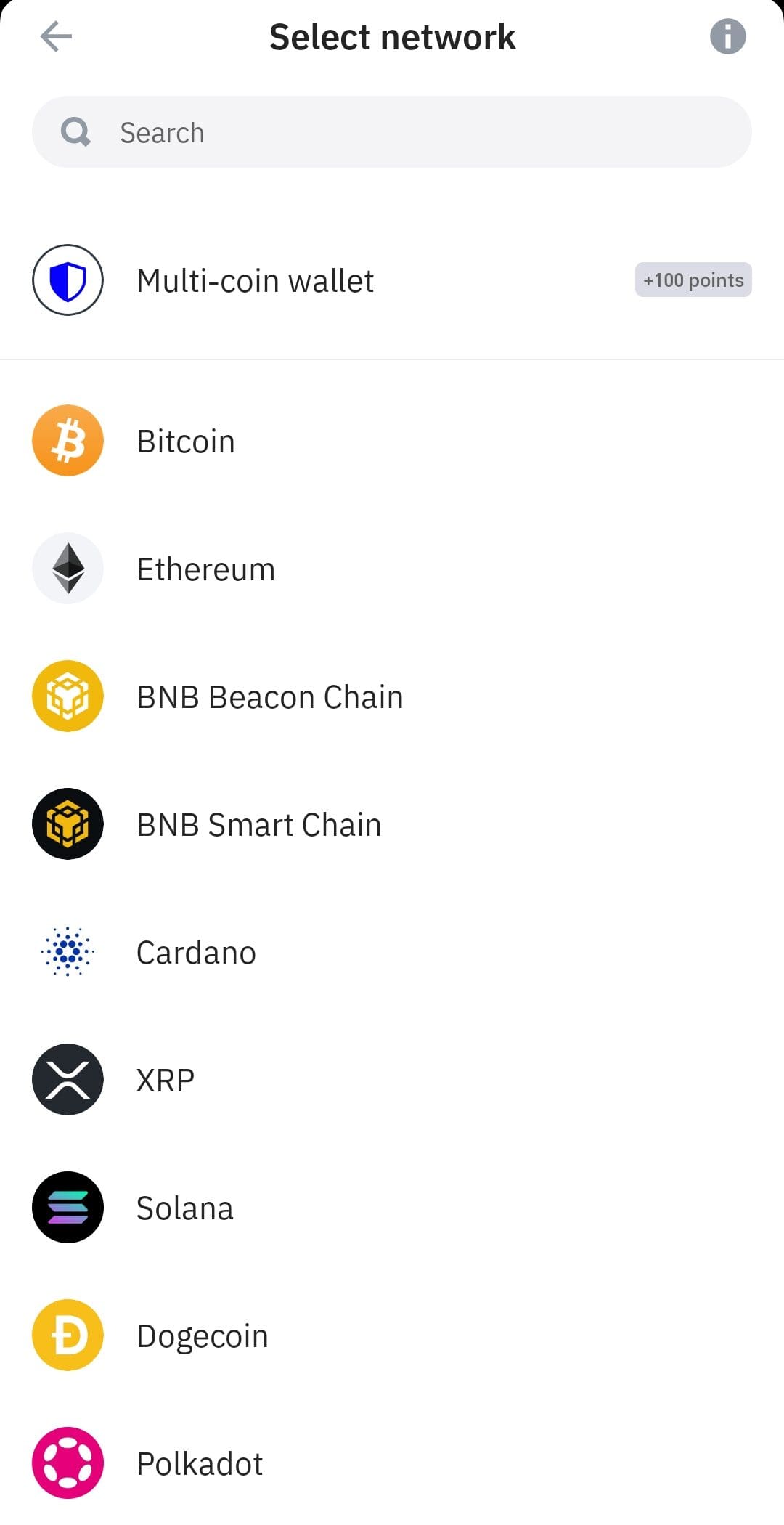 select network, Trust Wallet