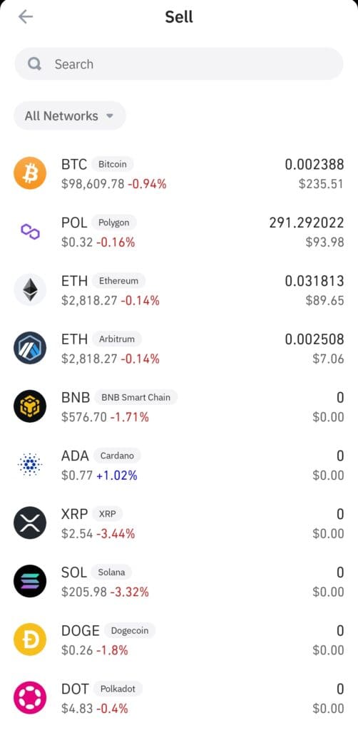 sell crypto on Trust Wallet