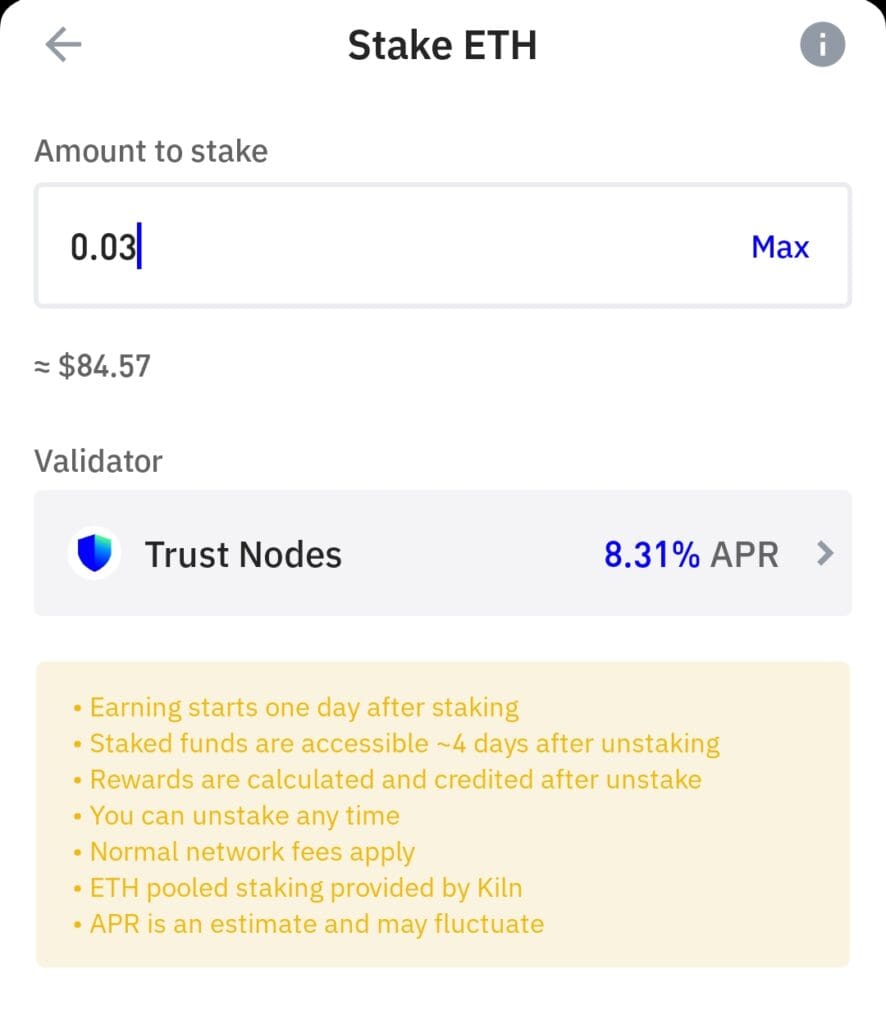 stake ETH on Trust Wallet