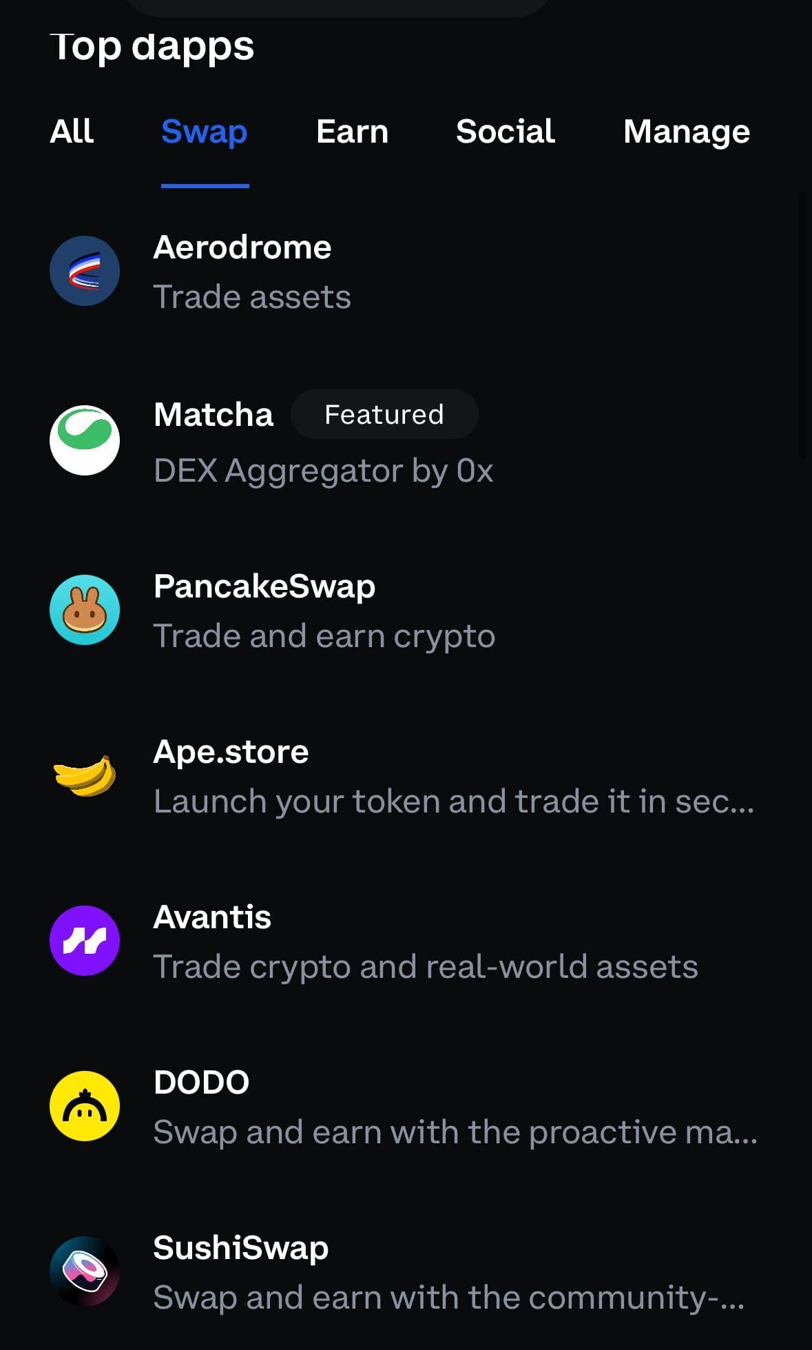 swap using dapps, Coinbase Wallet