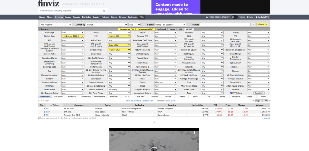 Finviz stock screener