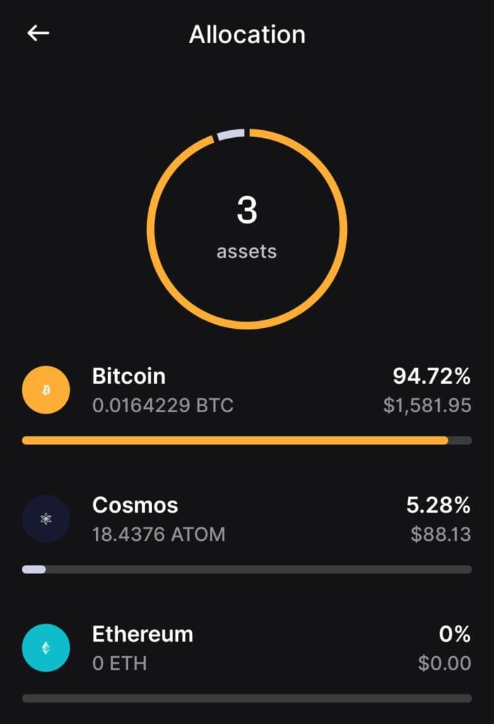 Ledger wallet, portfolio allocation