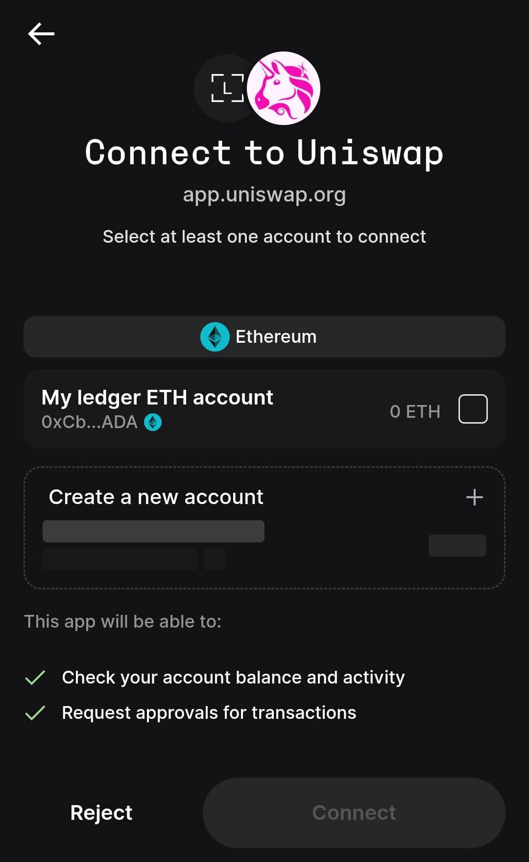 connect Ledger wallet to uniswap