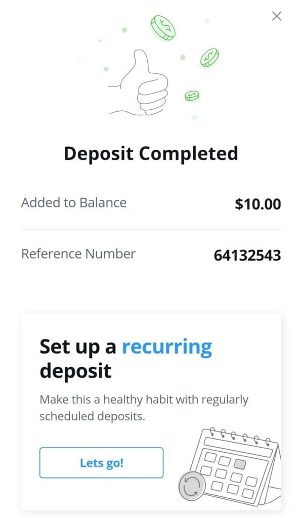 fund your account - deposit completed, eToro