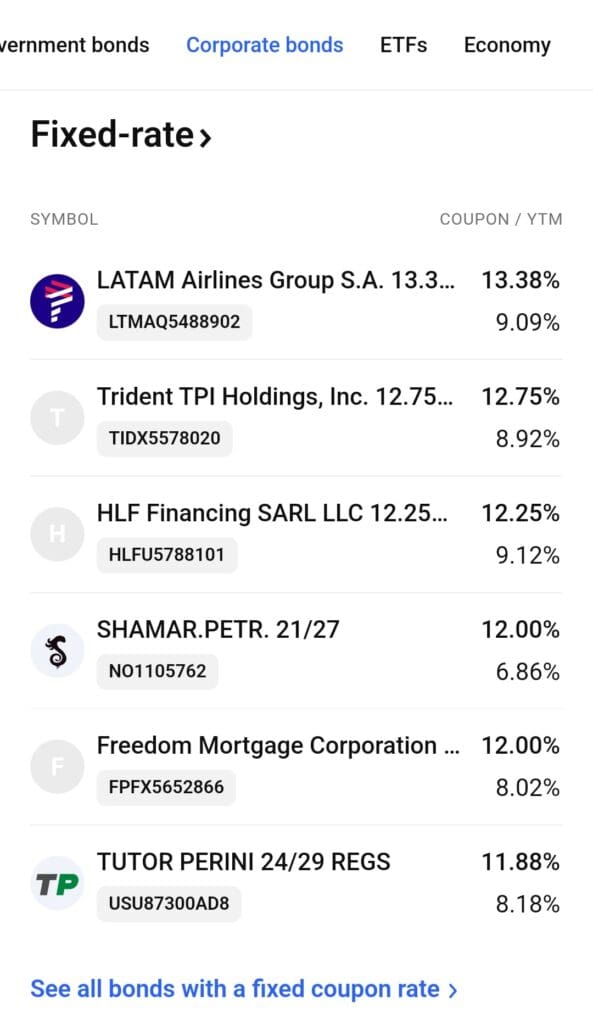 high yield fixed rate bonds, Trading View bond screener