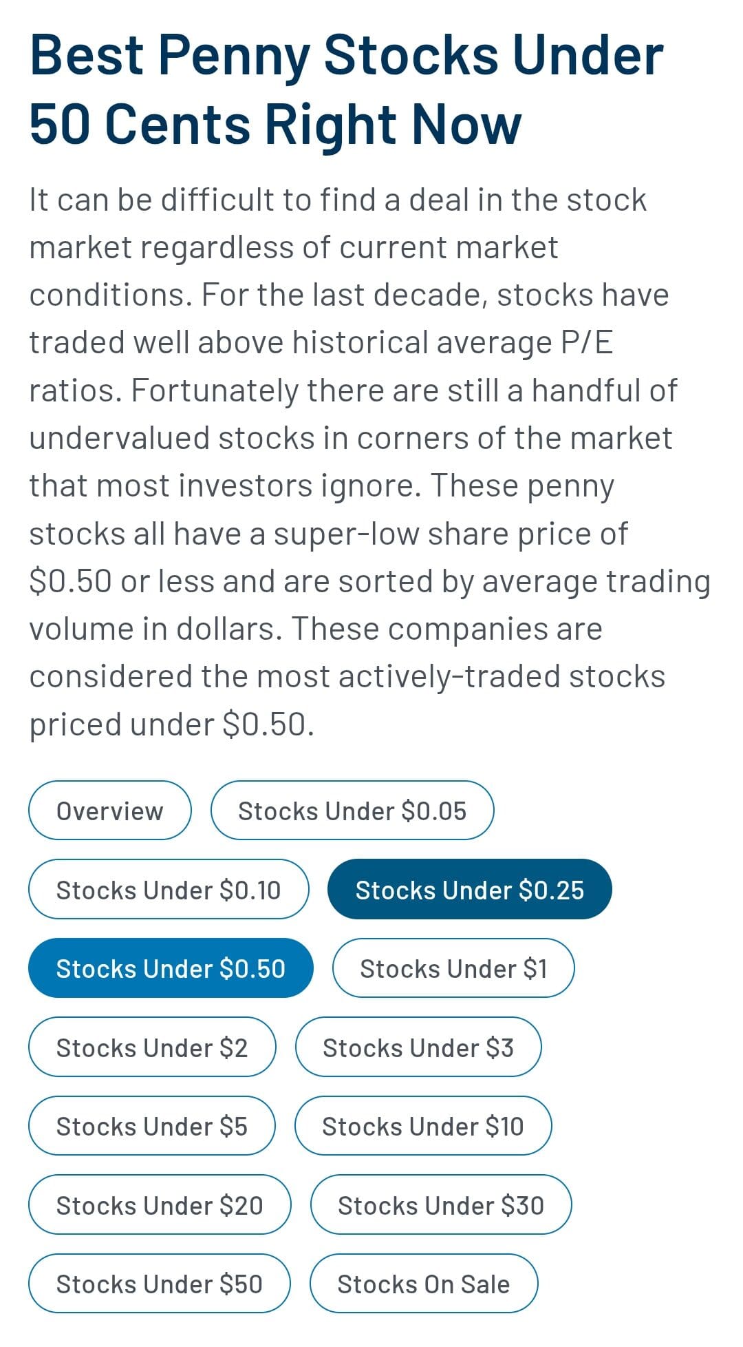 how to filter to get penny stocks under 50 cents, MarketBeat