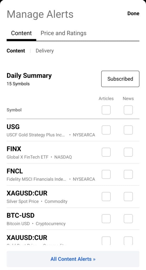 manage alerts, Seeking Alpha