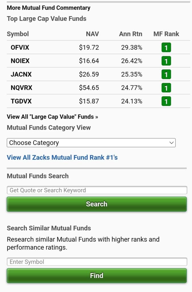 search mutual funds ,Zacks Ultimate