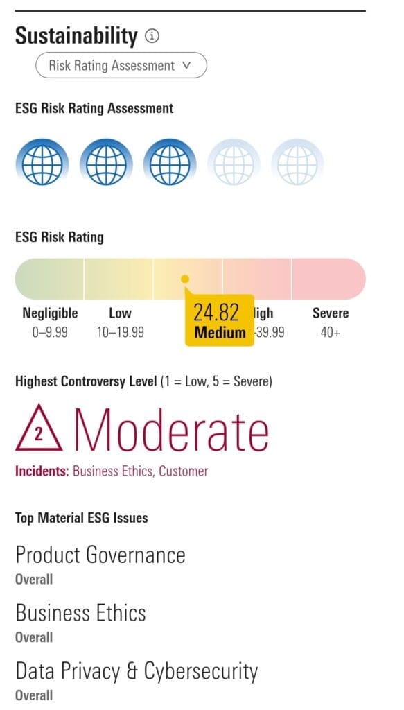 Sock ESG rating, Morningstar Investor