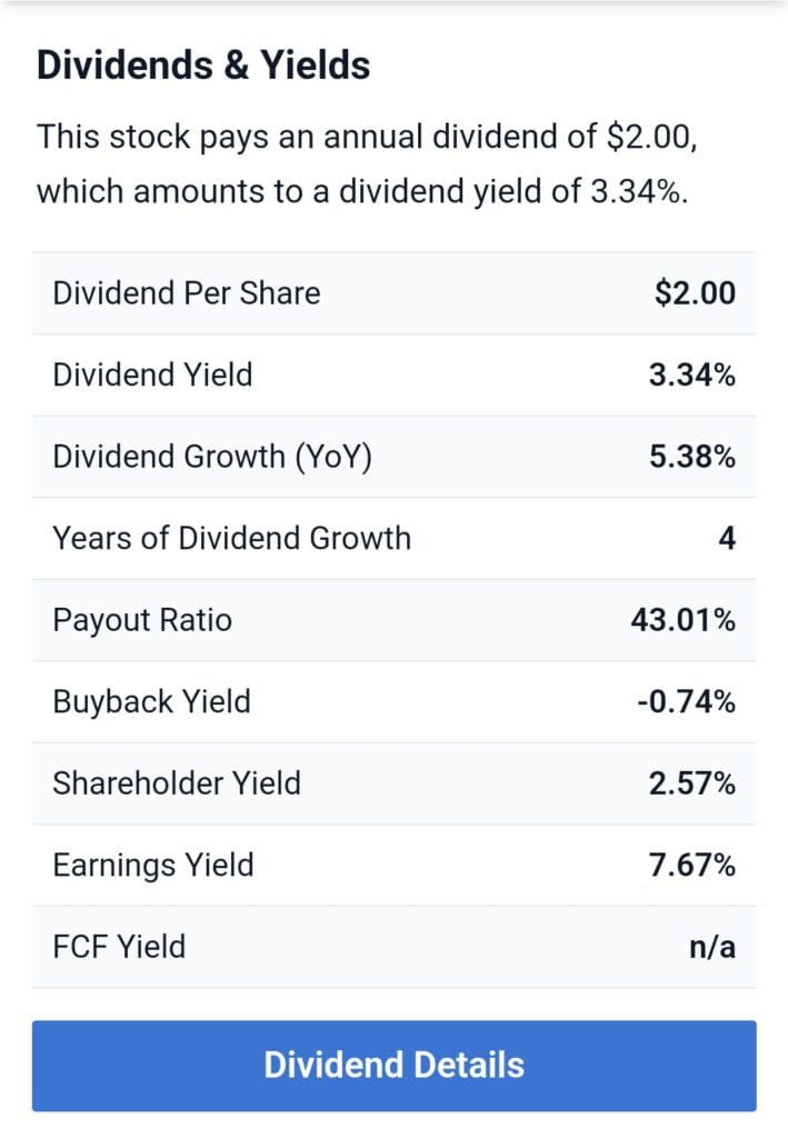 stock dividend details table, stockanalysis.com
