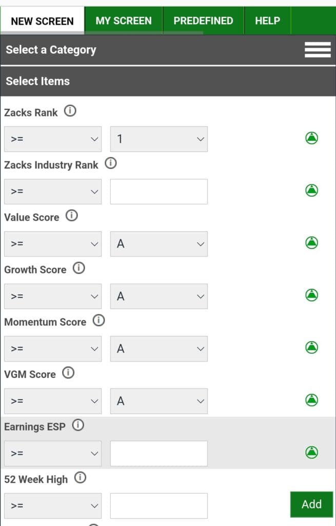 use stock screener, Zacks Premium