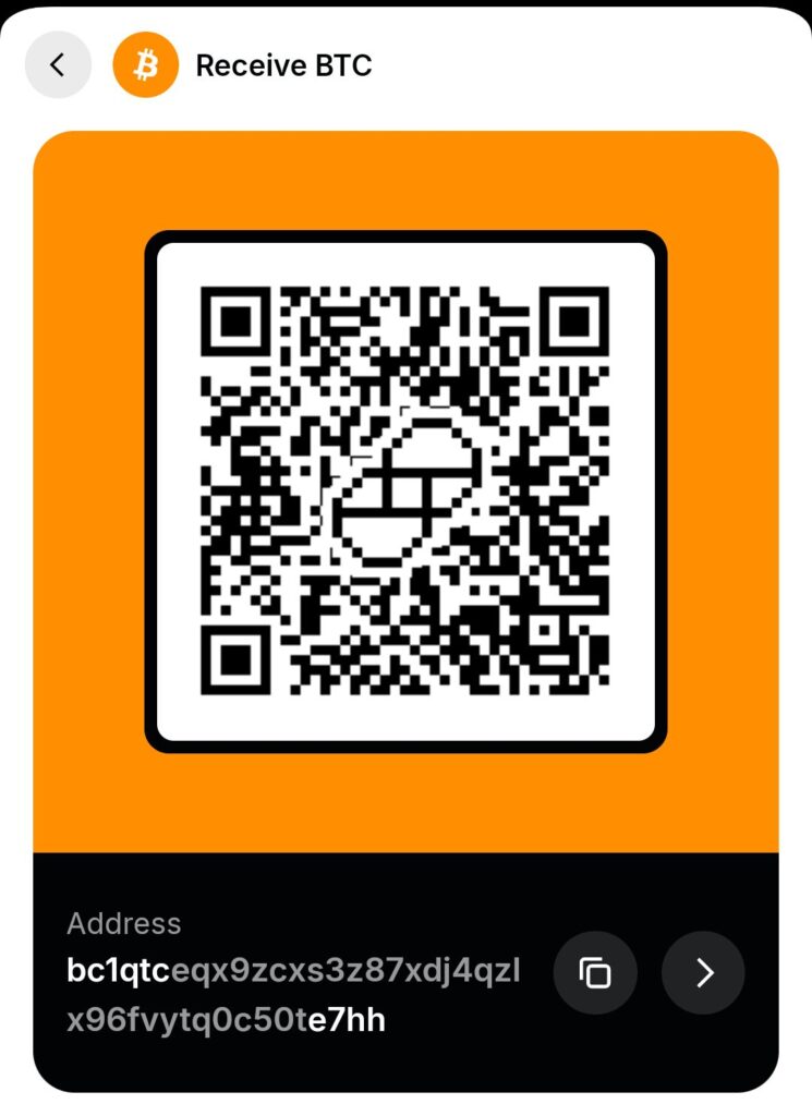 QR code to receive BTC, Gemini exchange