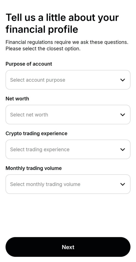 provide background when opening account, Gemini exchange