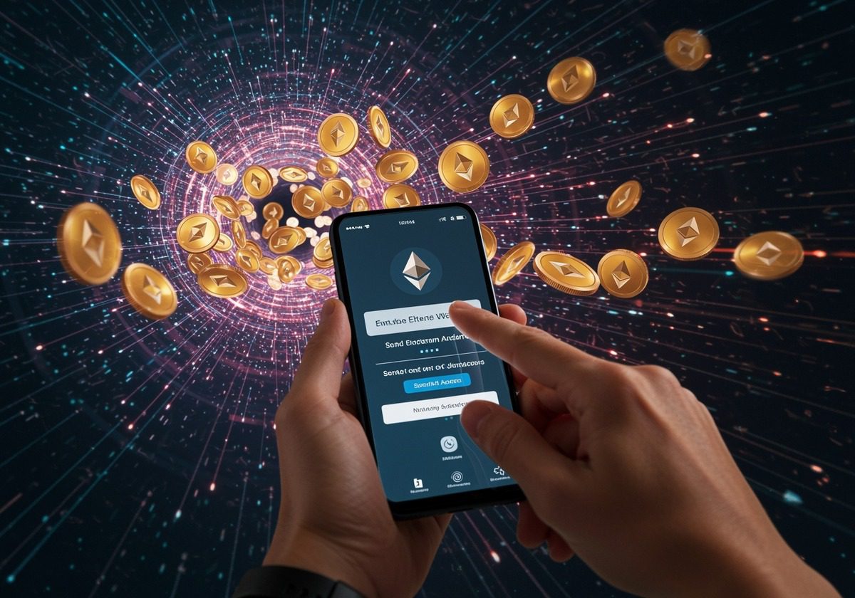 Smartphone screen sending Ethereum
