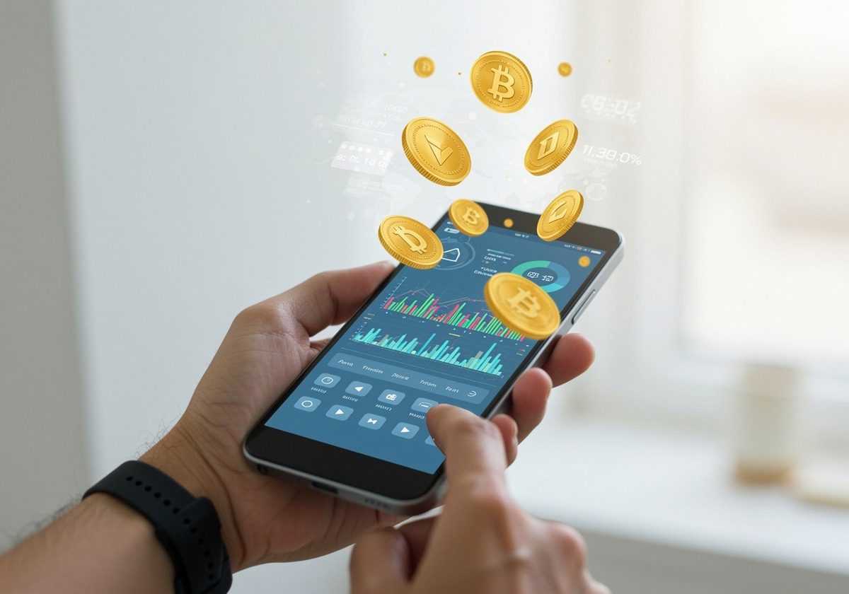 Mobile app displaying crypto trading charts