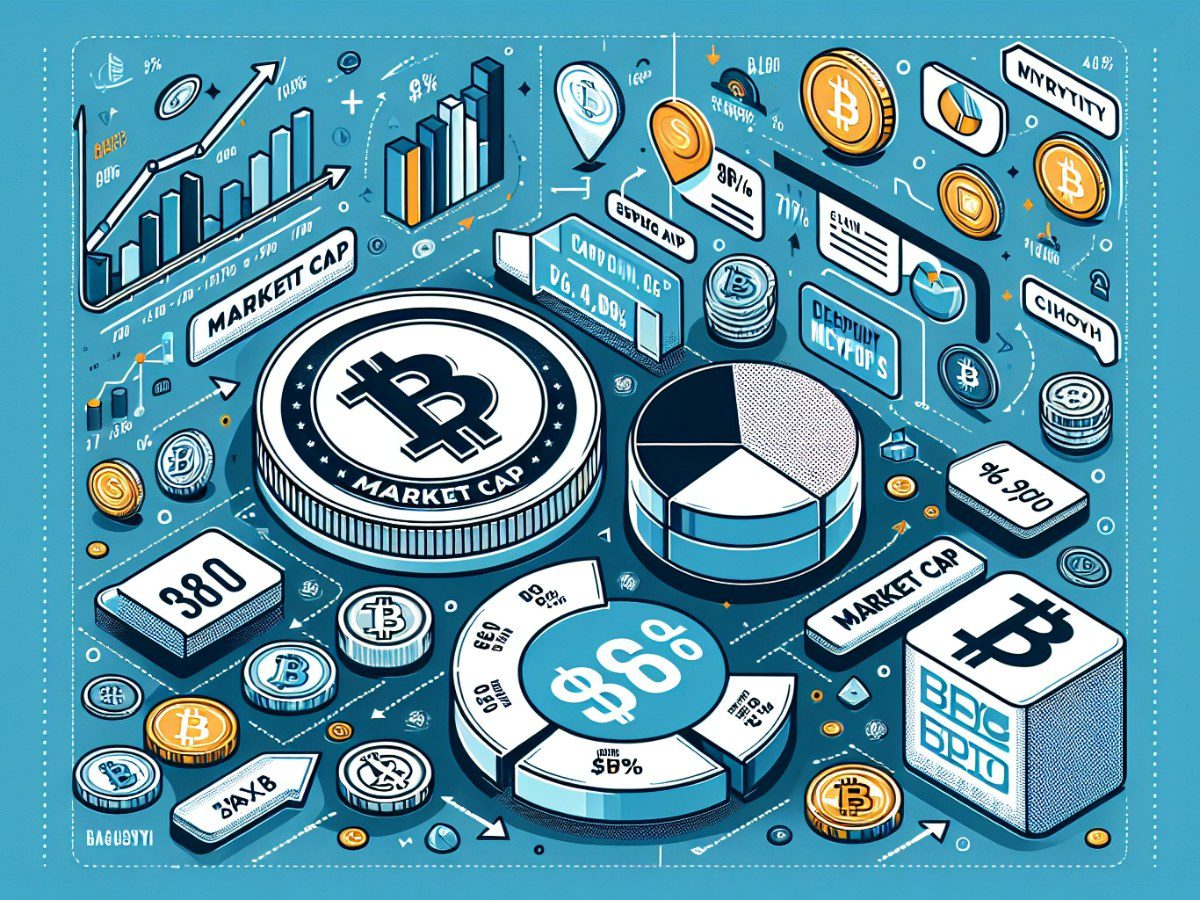 Illustration of cryptocurrency market cap with Bitcoin symbols