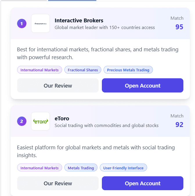 Smart Investor broker matching results on mobile